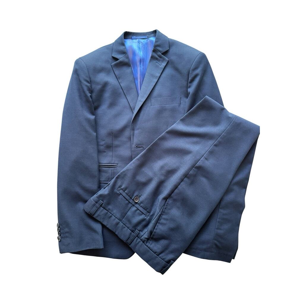 Isaac Mizrahi New York Boys Navy Suit Set Size 14 Wool Blend Adjustable Waist